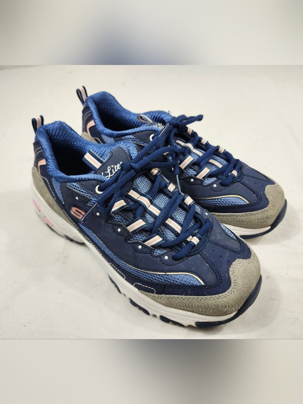 Skechers D'lites Women's 10 W Navy Gray Memory Foam Athletic Sneakers Wide Shoes